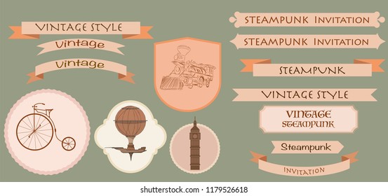 Frame set, vintage steampunk backgrounds, menu with cogs and gears on canvas paper