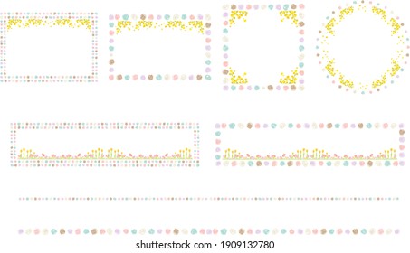 frame set of water color dot pattern and mimosa flowers  mosaic tiles