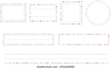 frame set of water colored dot pattern and stitch