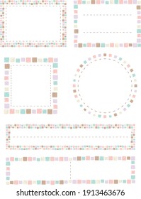 frame set of water colored square pattern and stitch  mosaic tiles