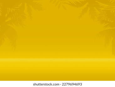 Frame from the shadow of tropical leaves on a yellow background. Summer tropical leaf. Origami exotic hawaiian jungle, summertime background. Minimal style.