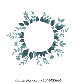 Frame in a shape of a circle with green leaves.
