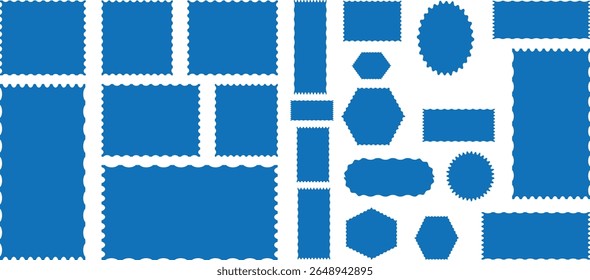 
frame or shape. Colorful zigzag wavy edge . Set of frames in shape of squares and rectangles of various sizes with zigzag edges blue	
