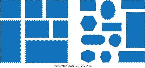 frame or shape. Colorful zigzag wavy edge . Set of frames in shape of squares and rectangles of various sizes with zigzag edges blue	