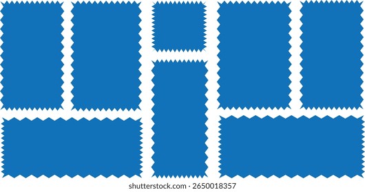 frame or shape. Colorful zigzag wavy edge . Set of frames in shape of squares and rectangles of various sizes with zigzag edges blue	