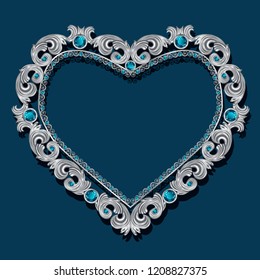frame in the shape of heart with blue topaz on blue background svg