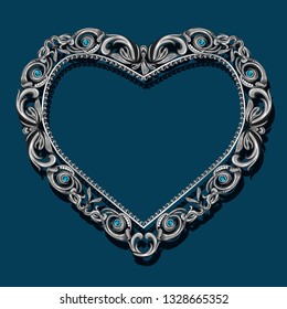 frame in the shape of heart with blue topaz on blue background svg