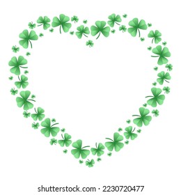 Frame in the shape of a heart with clover leaves. Shamrock. Decorative element for St. Patrick's Day design. Vector illustration