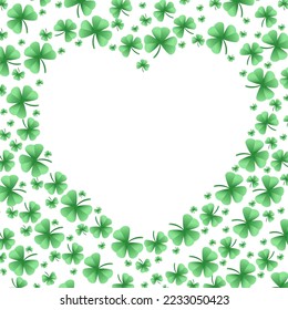 Frame in the shape of a heart with clover leaves. Shamrock. Decorative element for St. Patrick's Day design. Vector illustration
