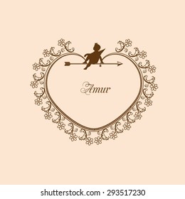frame in the shape of a heart with Cupid