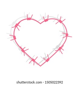 Frame with shape of heart from Metal steel barbed wire with thorns, Decoration for your design, Vector EPS 10 Format