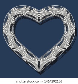 frame in the shape of heart with shadow on blue background