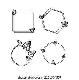 Frame shapes with butterfly elements. Invitation wedding card