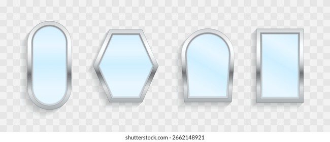 Frame with shiny reflective surface in circle or square shape ideal for realistic mirror art decor cosmetic view or symbol of elegance in web and interior decoration



