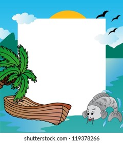 Frame with ship - vector illustration.