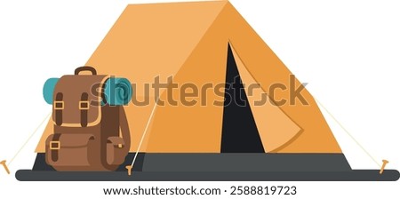 The frame shows a tent with a backpack beside it.