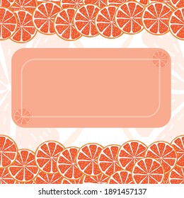 frame with a sign and grapefruits, in a chaotic, pattern illustration, fresh, abstraction
