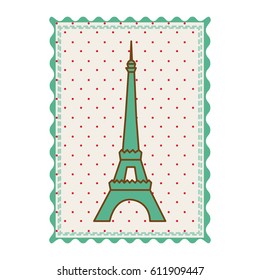 frame with silhouette of eiffel tower with background dotted vector illustration