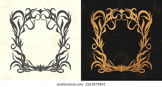 Frame silhouette with a leaf in the style of Art Nouveau. Beautiful vintage frame floral composition 1920-1930 years.Vector design.
