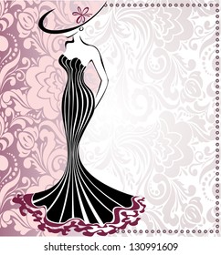 frame with a silhouette of slender woman in a hat with bow