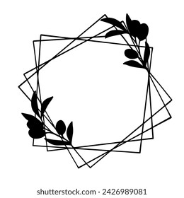 Frame with silhouettes of olive branches. Vector graphics.