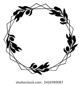 Frame with silhouettes of olive branches. Vector graphics.