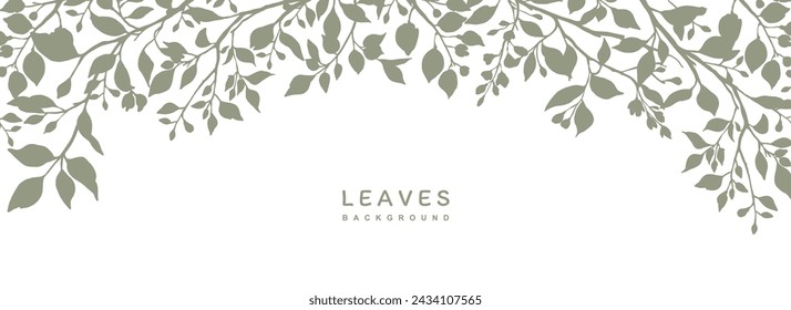 Frame with silhouettes of tree branches and leaves. Abstract flat floral border, nature background. Editable vector illustration