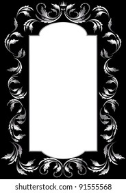 Frame of silver leaf in old style on a black background.