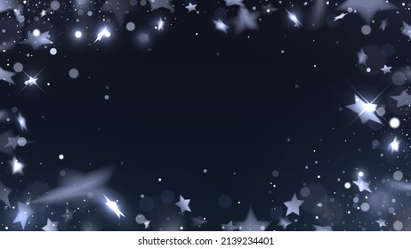 Frame of silver stars and sparks with blur effect on black background
