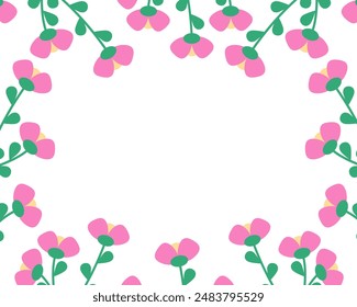 Frame of simple pink flowers. Flat vector illustration.