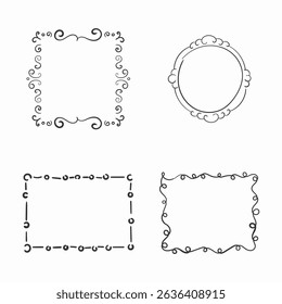 Frame sketch with cute doodle border rectangle paper drawing hand drawn ornament vintage black outline kid photo box label art blank decoration graphic cartoon