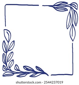 Frame sketch. Hand drawn vector leaf illustration. Blue pen or marker lives drawing. Primitive kids picture