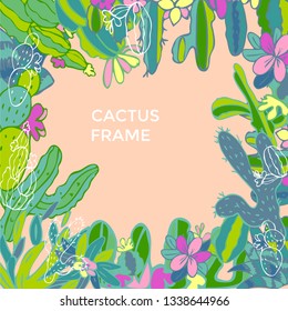 Сactus frame. Sketchy style vector illustration.