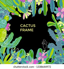 Сactus frame. Sketchy style vector illustration.