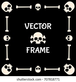 Frame with skulls and bones. Halloween decoration for poster, flyer and greeting card. Vector illustration