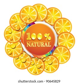 Frame with slice of orange with percentage quality