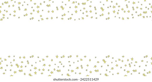 Frame from small contour stars isolated. Horizontal top and bottom edging, border, decoration on theme of astronomy, space, dream, holidays
