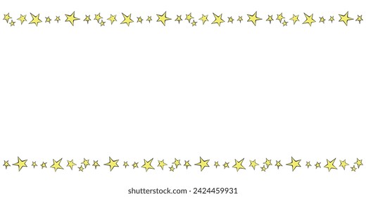 Frame from small contour stars isolated. Horizontal top and bottom edging, border, decoration on theme of astronomy, space, dream, holidays