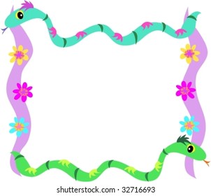 Frame of Snake and Flowers Vector