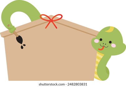 Frame of a snake trying to write something on an ema with a brush held by its tail