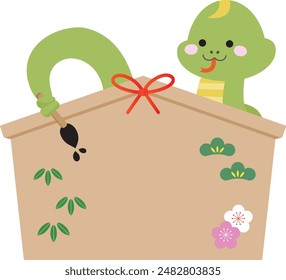 Frame of a snake trying to write something on an ema with a brush held by its tail