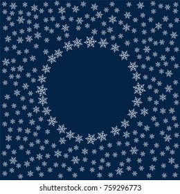 frame of snowflakes. Christmas background. To design posters, postcards, greeting, invitation for the new year. Vector illustration.