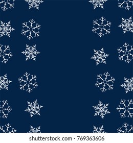 frame of snowflakes. Christmas background. To design posters, postcards, greeting, invitation for the new year. Vector illustration.