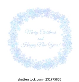 Frame of snowflakes isolated on white background