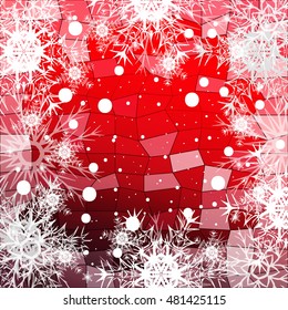 Frame of snowflakes on a red background with a polygonal pattern. vector illustration. graphic arts and design. a series of images for the new year and Christmas