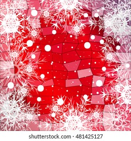 Frame of snowflakes on a red background with a polygonal pattern. vector illustration. graphic arts and design. a series of images for the new year and Christmas