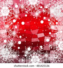 Frame of snowflakes on a red background with a polygonal pattern. vector illustration. graphic arts and design. a series of images for the new year and Christmas
