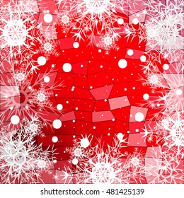 Frame of snowflakes on a red background with a polygonal pattern. vector illustration. graphic arts and design. a series of images for the new year and Christmas