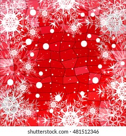 Frame of snowflakes on a red background with a polygonal pattern. vector illustration. graphic arts and design. a series of images for the new year and Christmas