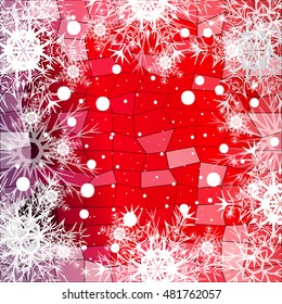 Frame of snowflakes on a red background with a polygonal pattern. vector illustration. graphic arts and design. a series of images for the new year and Christmas